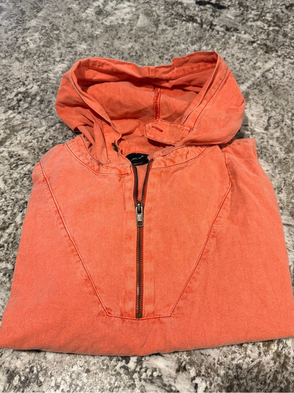 UO Out From Under Sunwashed Coral Half-Zip Hooded Pullover - Size M